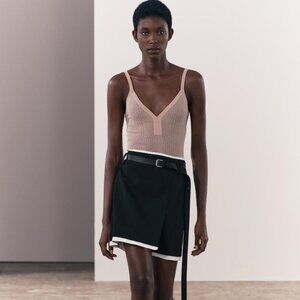 BNWT ZARA MIXED MINI SKIRT ZW COLLECTION HIGH WAISTED BLACK MEDIUM
